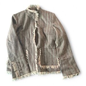 Women's Brown Fringed Blazer Red Pin Stripe.